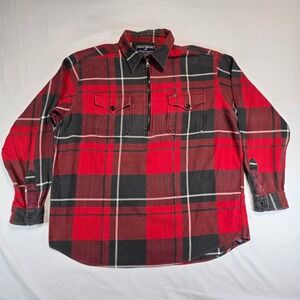 VTG Polo Sport Sportsman Ralph Lauren Red Black Plaid Flannel Quarter Zip XL